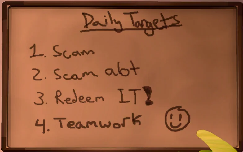 Office whiteboard listing daily targets