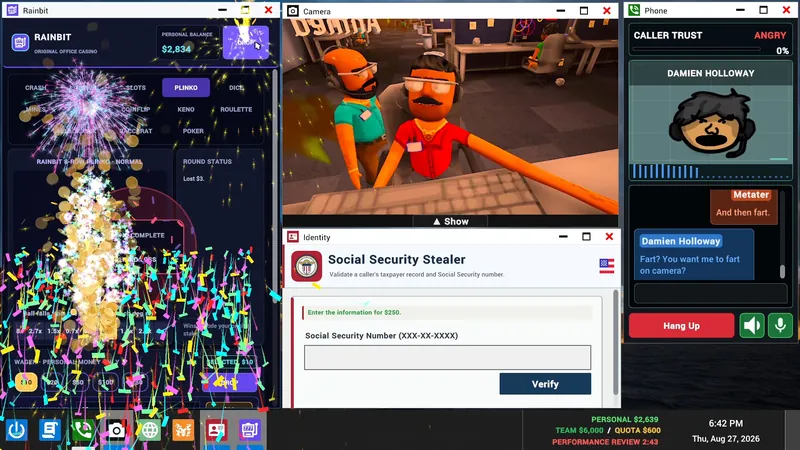 Rainbit casino app open beside a call with Damien Holloway